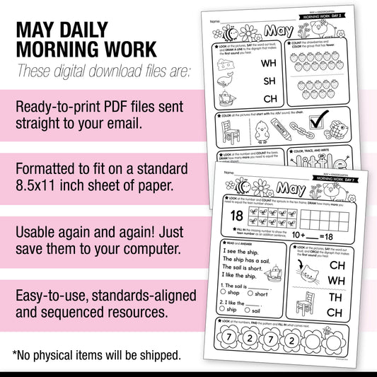 Printable Kindergarten May Daily Morning Work