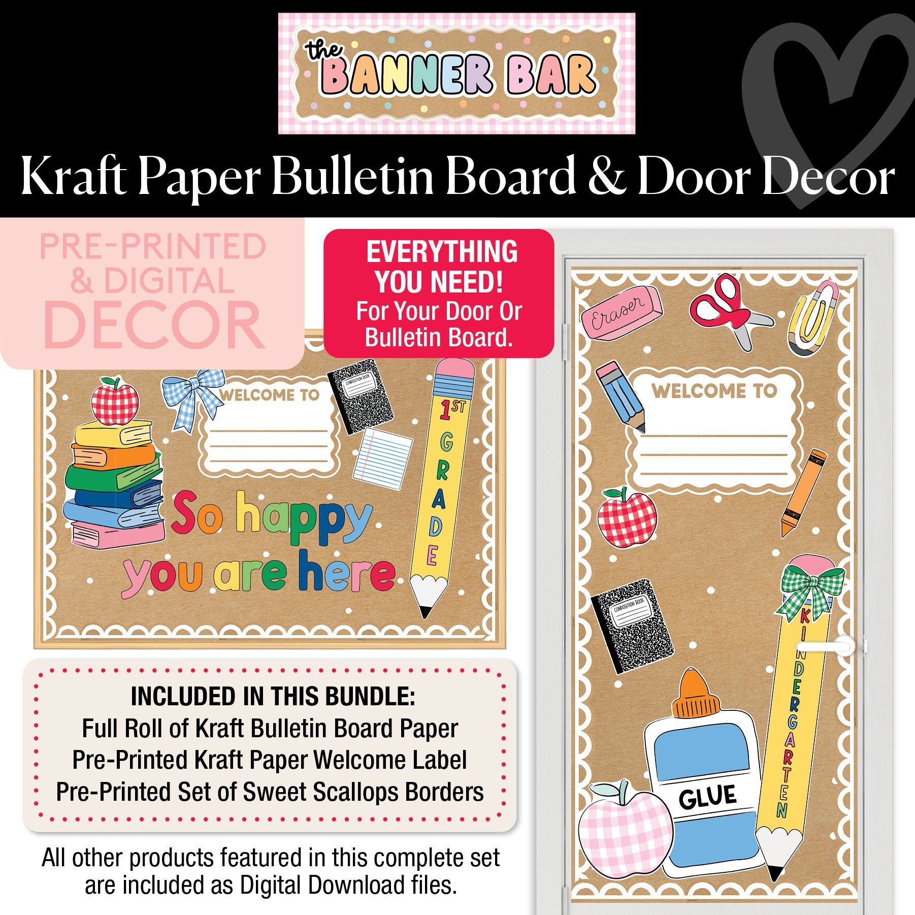 Rainbow Kraft Paper Board & Door Decor Bundle