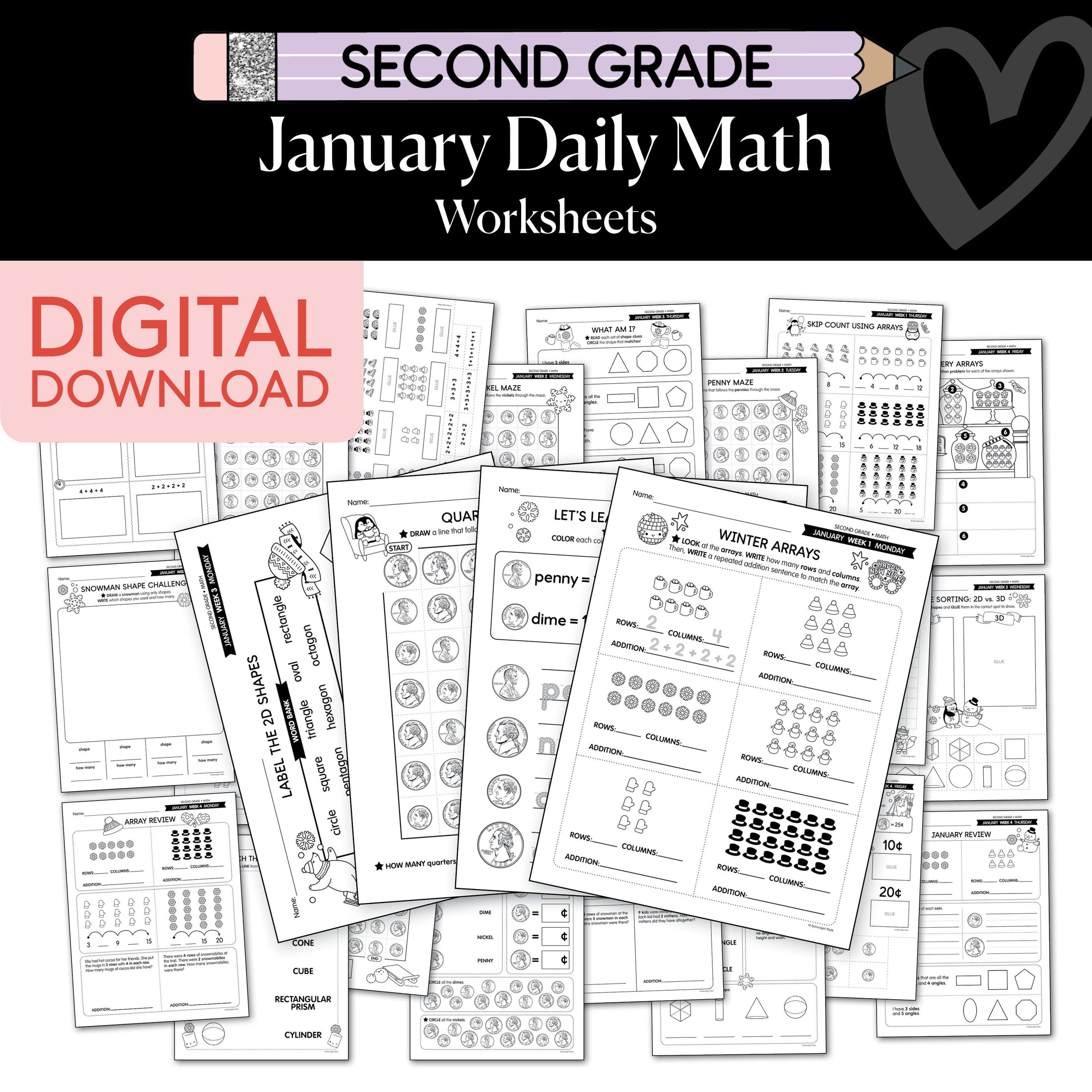Printable Second Grade January Daily Math