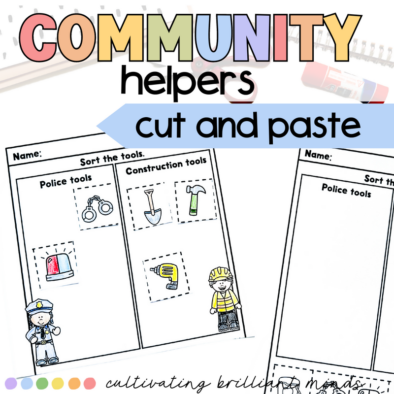 Community Helpers Cut and Paste Worksheets | Tools | Kindergarten, 1st