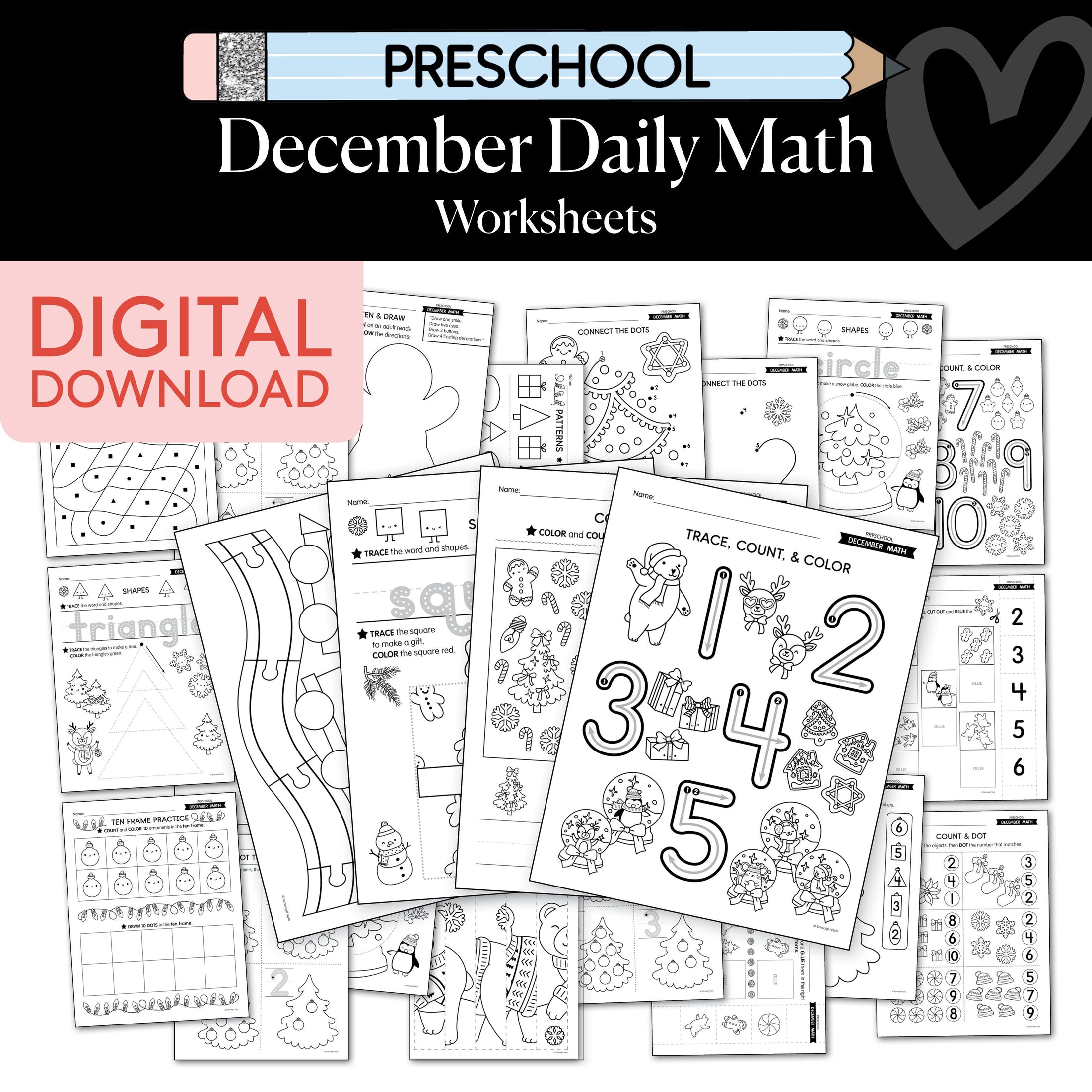 Printable Preschool December Daily Math
