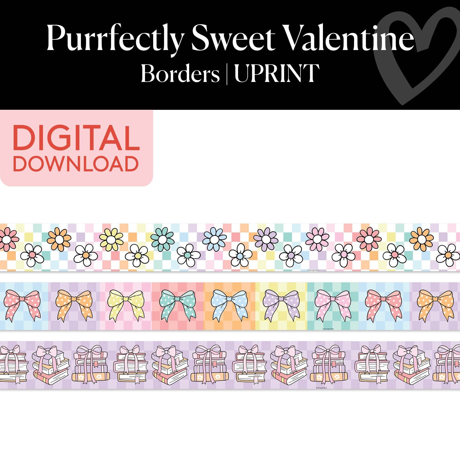 Printable Valentines Border Bundle | Purrfectly Sweet Valentine