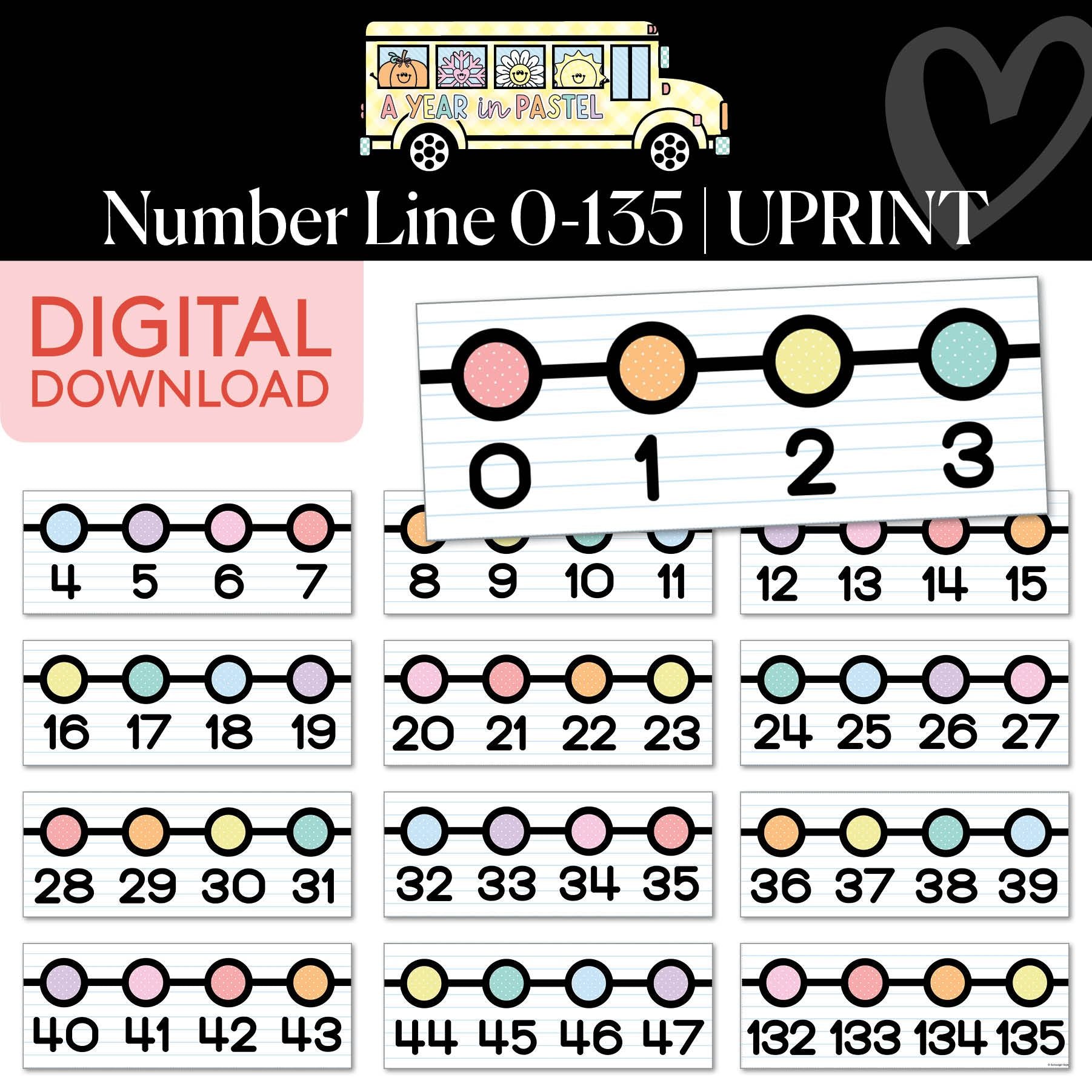 Printable Number Line 0-135 | A Year In Pastel