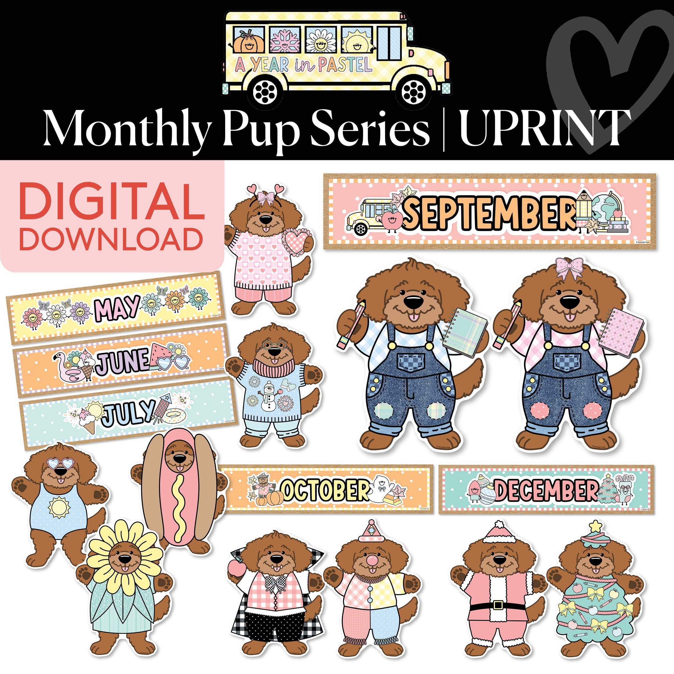 Printable Monthly Pup Series | A Year In Pastel