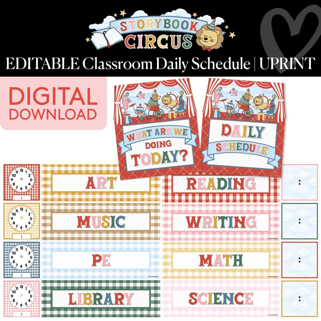 Printable Vintage Editable Classroom Daily Schedule | Storybook Circus