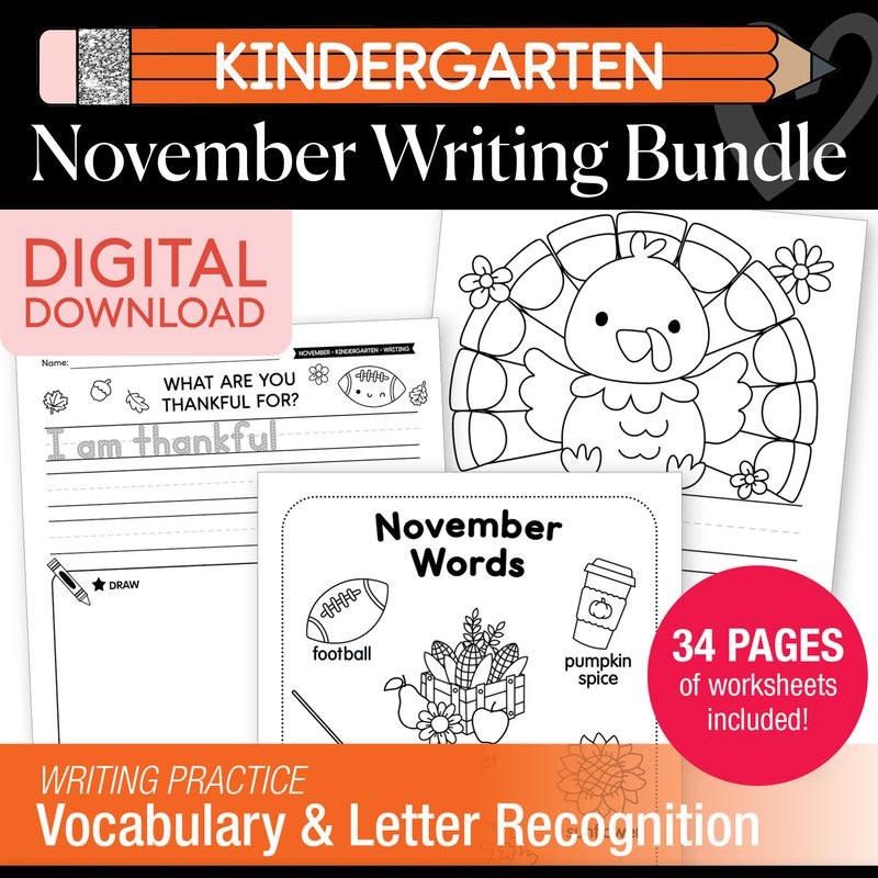 Printable Kindergarten November Writing Bundle