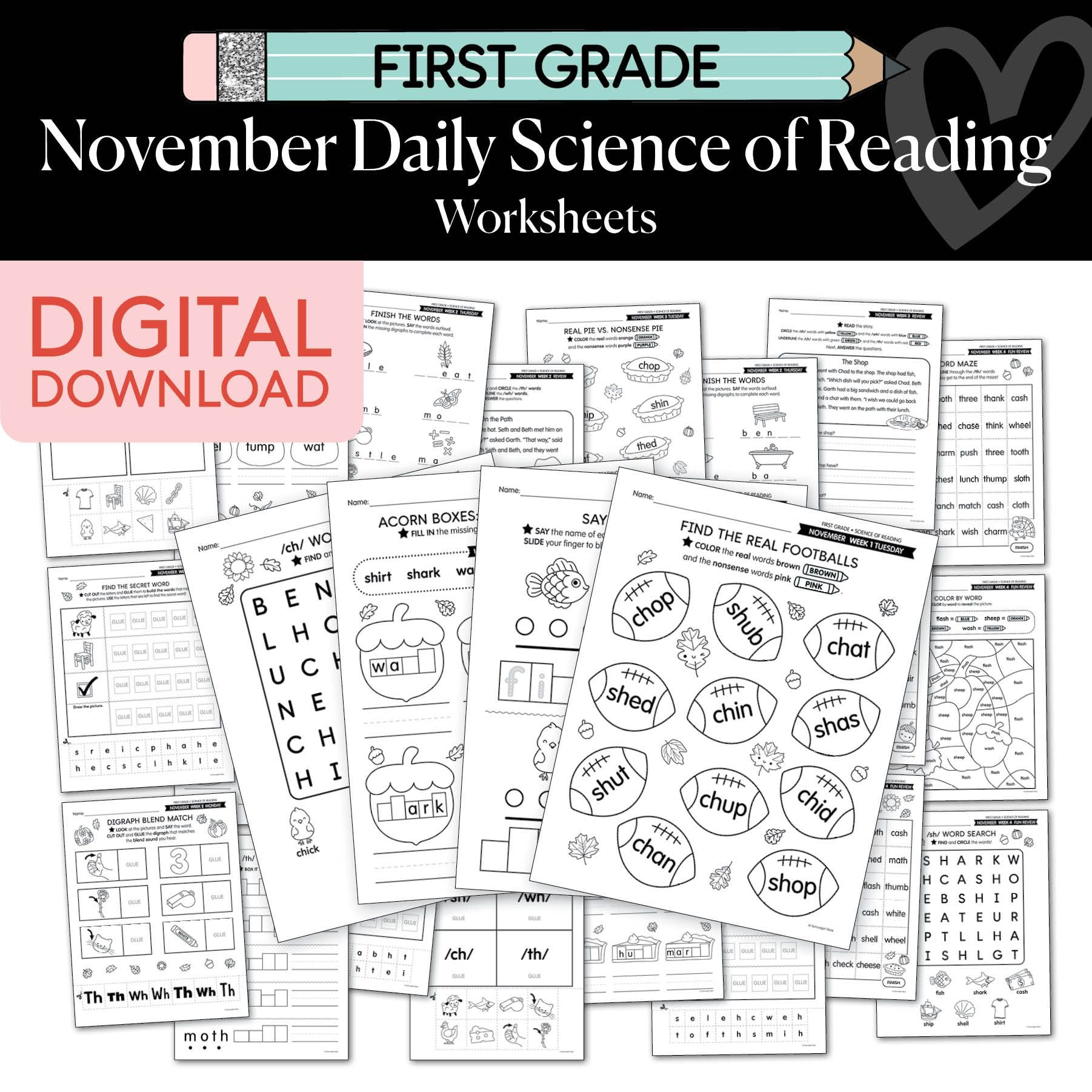 Printable First Grade November Daily Science of Reading