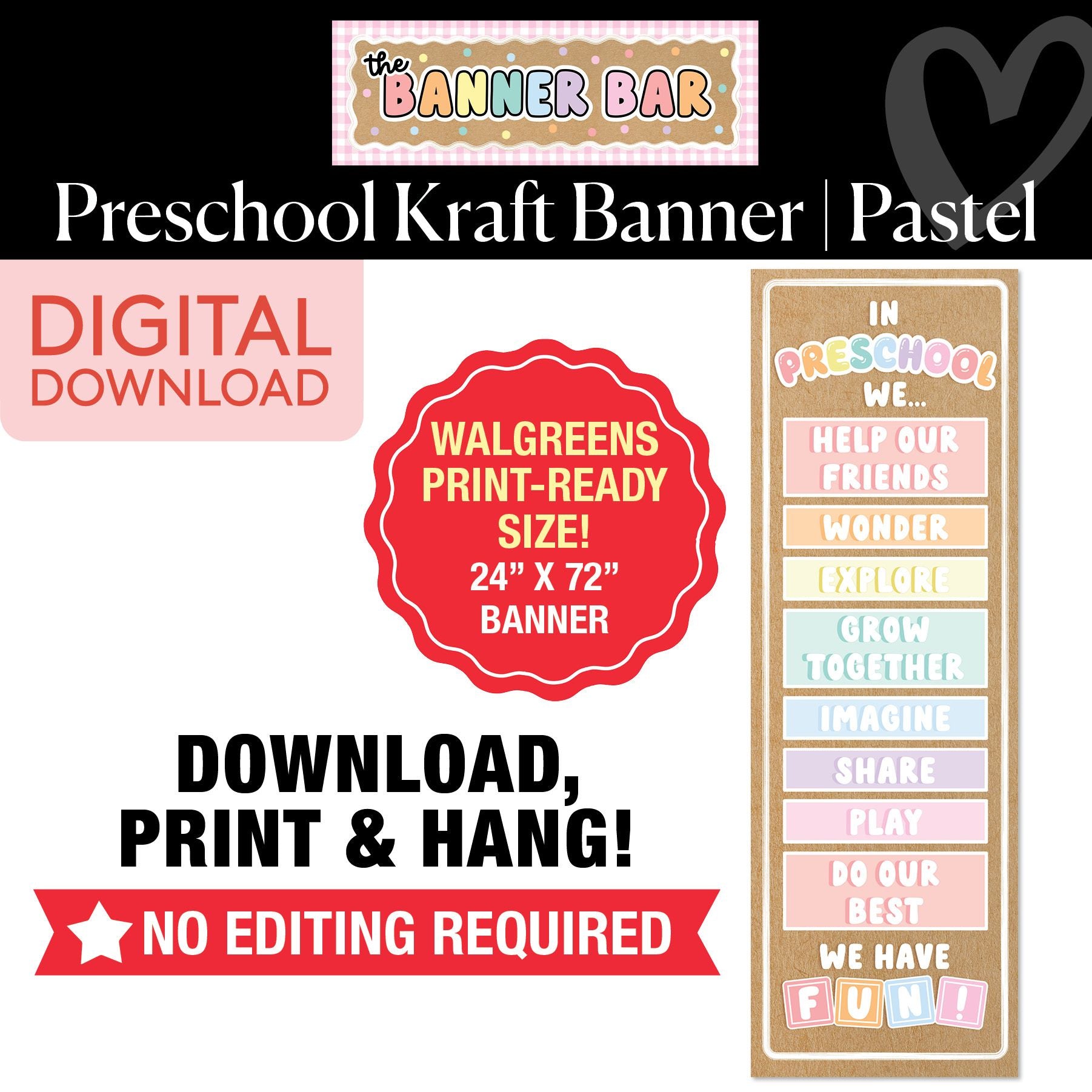 Preschool Pastel Shapes Walgreens Ready Kraft Style Vertical Banner