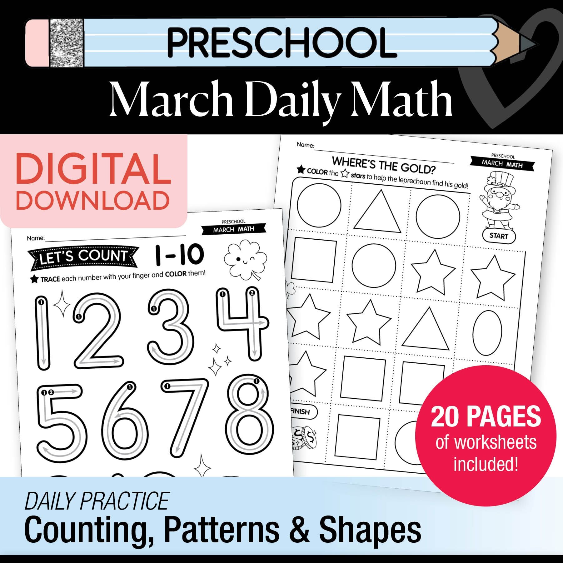 Printable Preschool March Daily Math