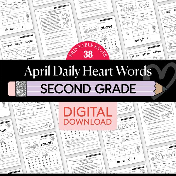 Printable Second Grade April Daily Heart Words