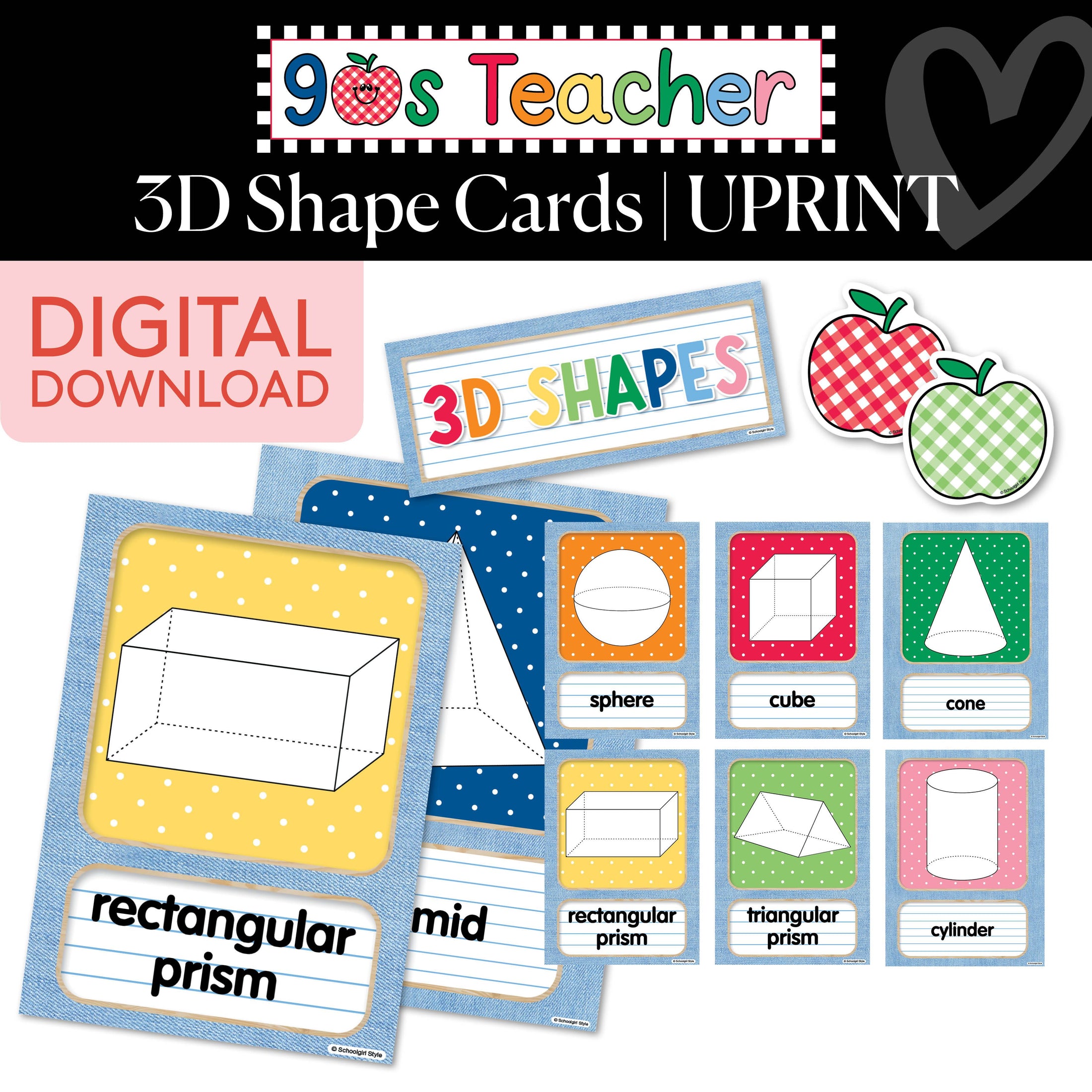 Printable Retro 3D Shape Cards | 90s Teacher