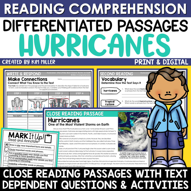Hurricanes Natural Disasters Differentiated Close Reading Comprehension Passages