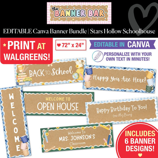 Editable Canva Walgreens Compatible Kraft Style Banner Bundle | Stars Hollow Schoolhouse