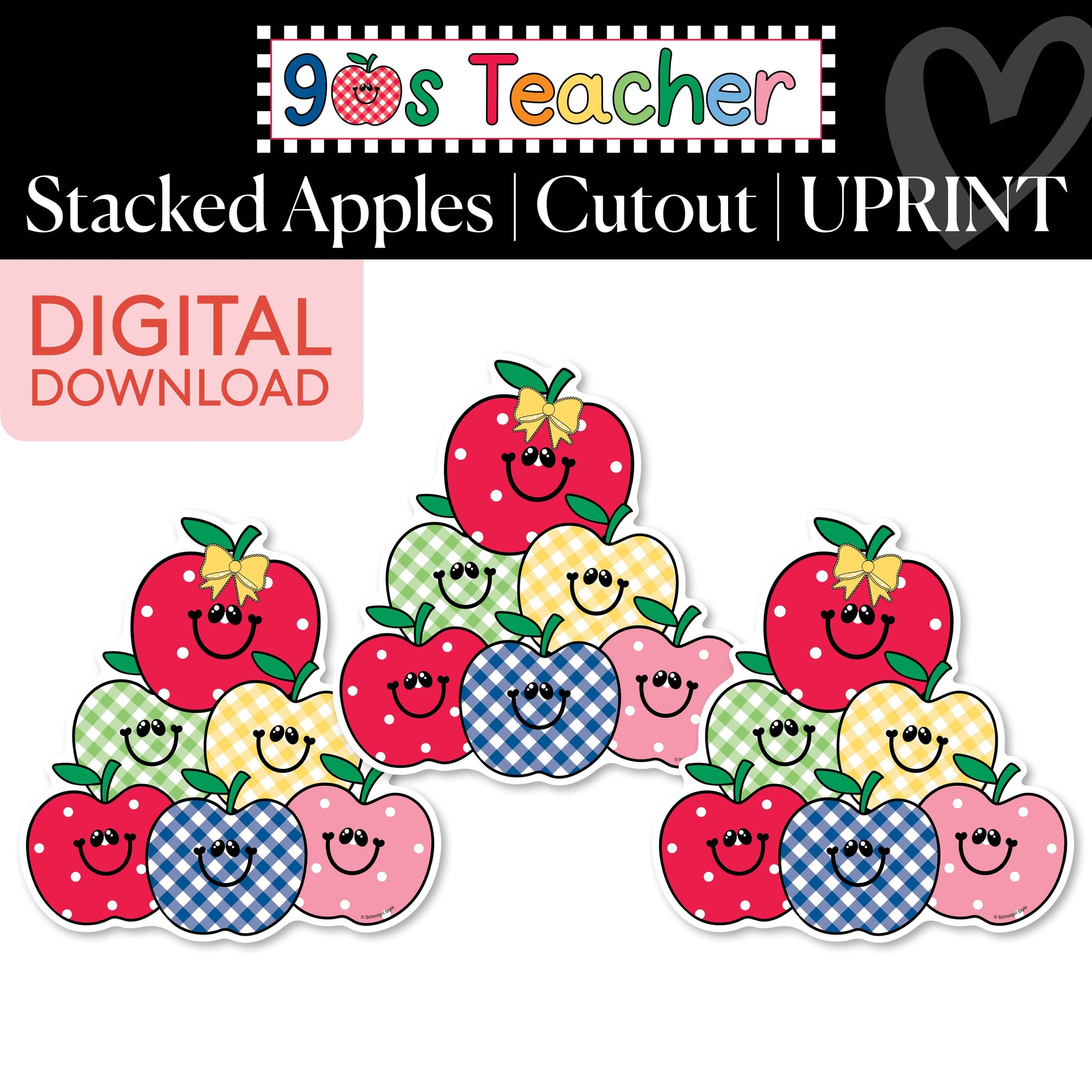 Printable Retro Stacked Apples Cutouts | 90s Teacher