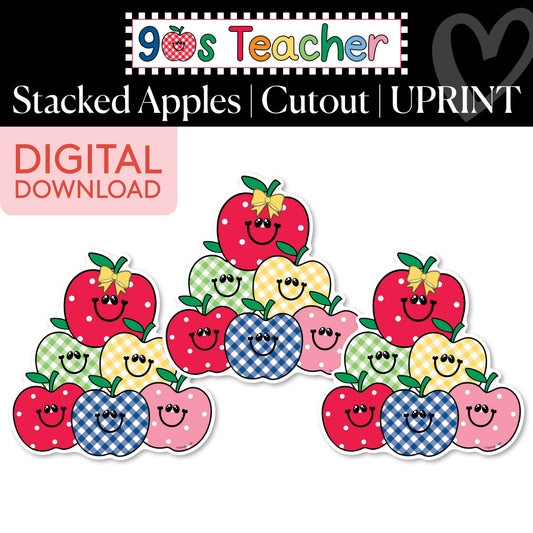 Printable Retro Stacked Apples Cutouts | 90s Teacher