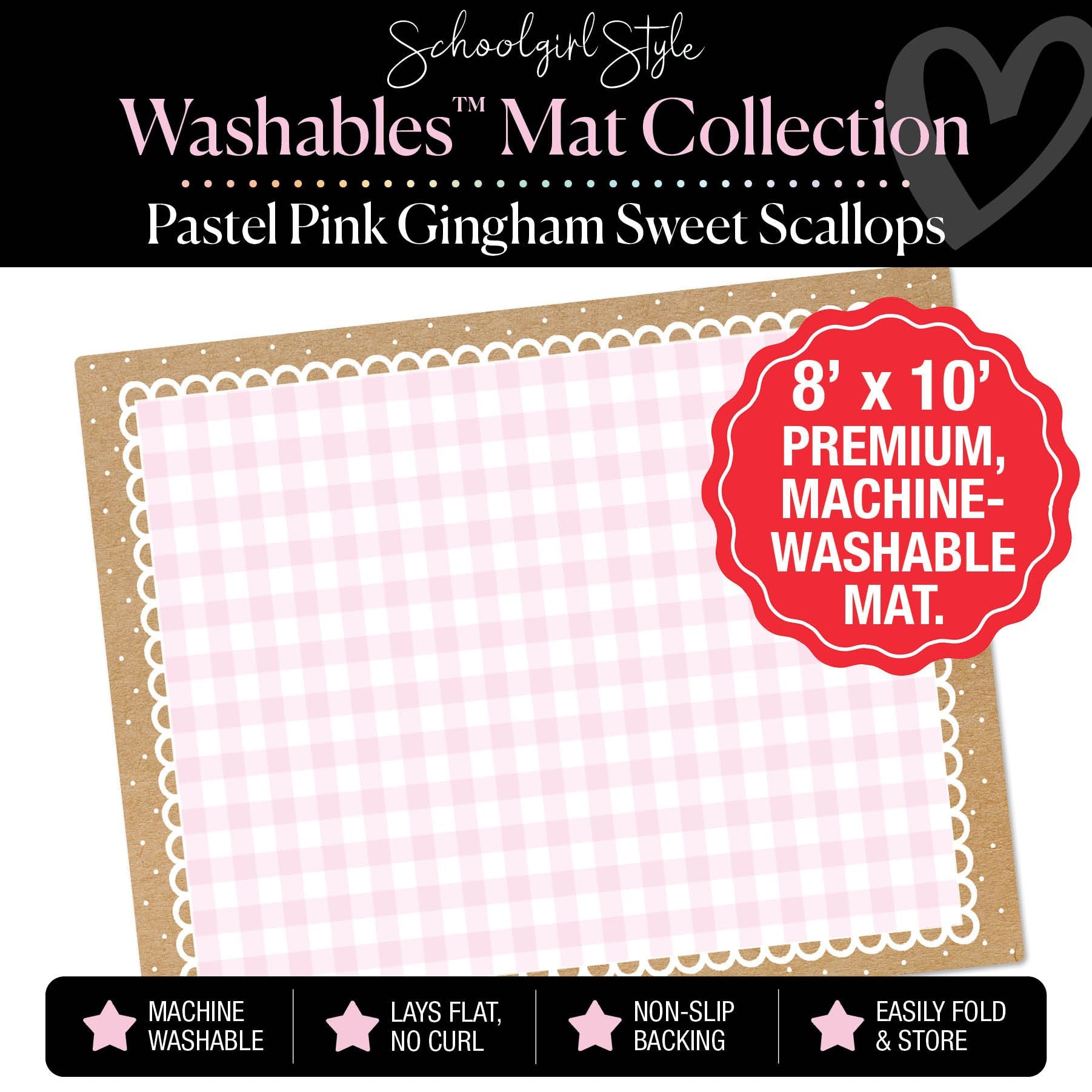 Pastel Pink Gingham with Sweet Scallops Classroom Mat by Schoolgirl Style