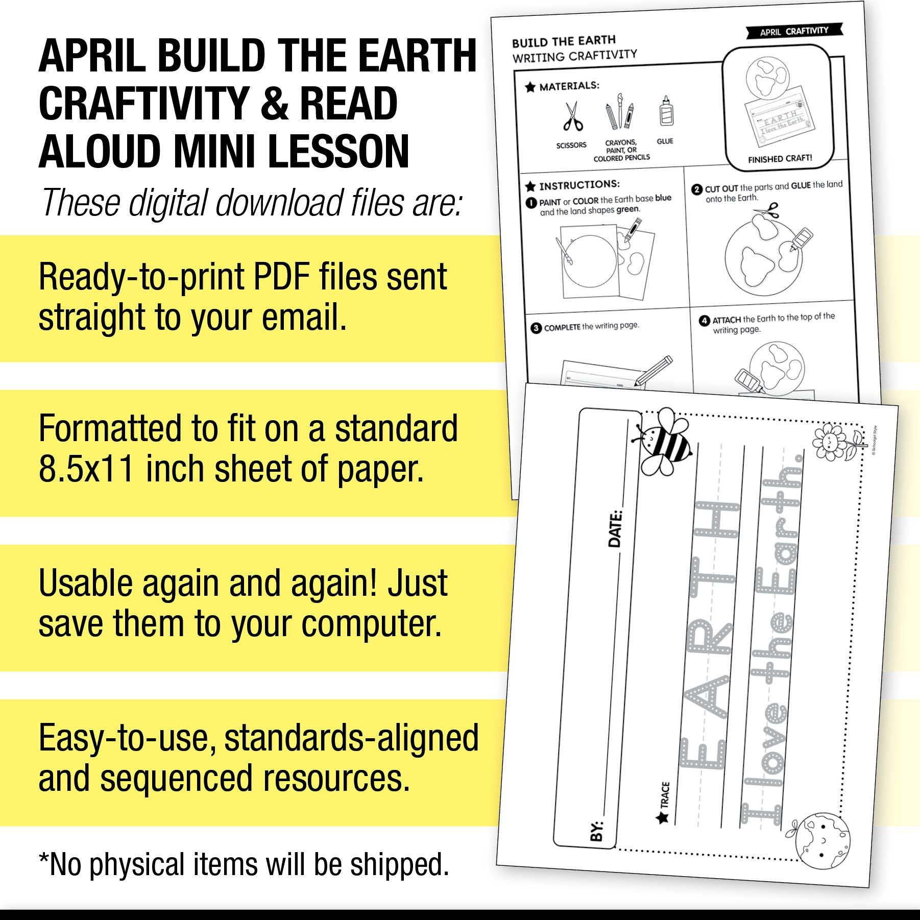 Printable April Build the Earth Craftivity and Read Aloud Mini Lesson