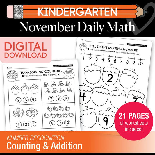 Printable Kindergarten November Daily Math