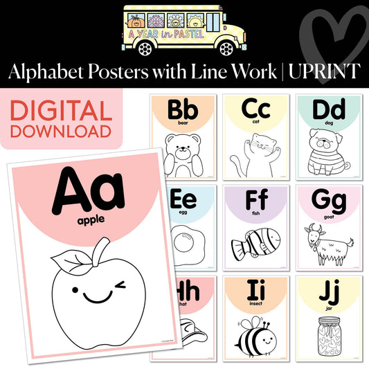 Printable Alphabet Posters with Line Work | A Year In Pastel
