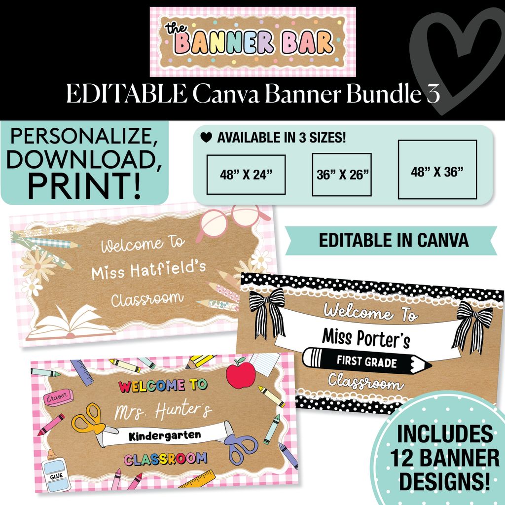 Personalized Editable Canva Kraft Style Banner Bundle 3