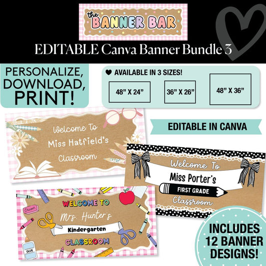 Personalized Editable Canva Kraft Style Banner Bundle 3