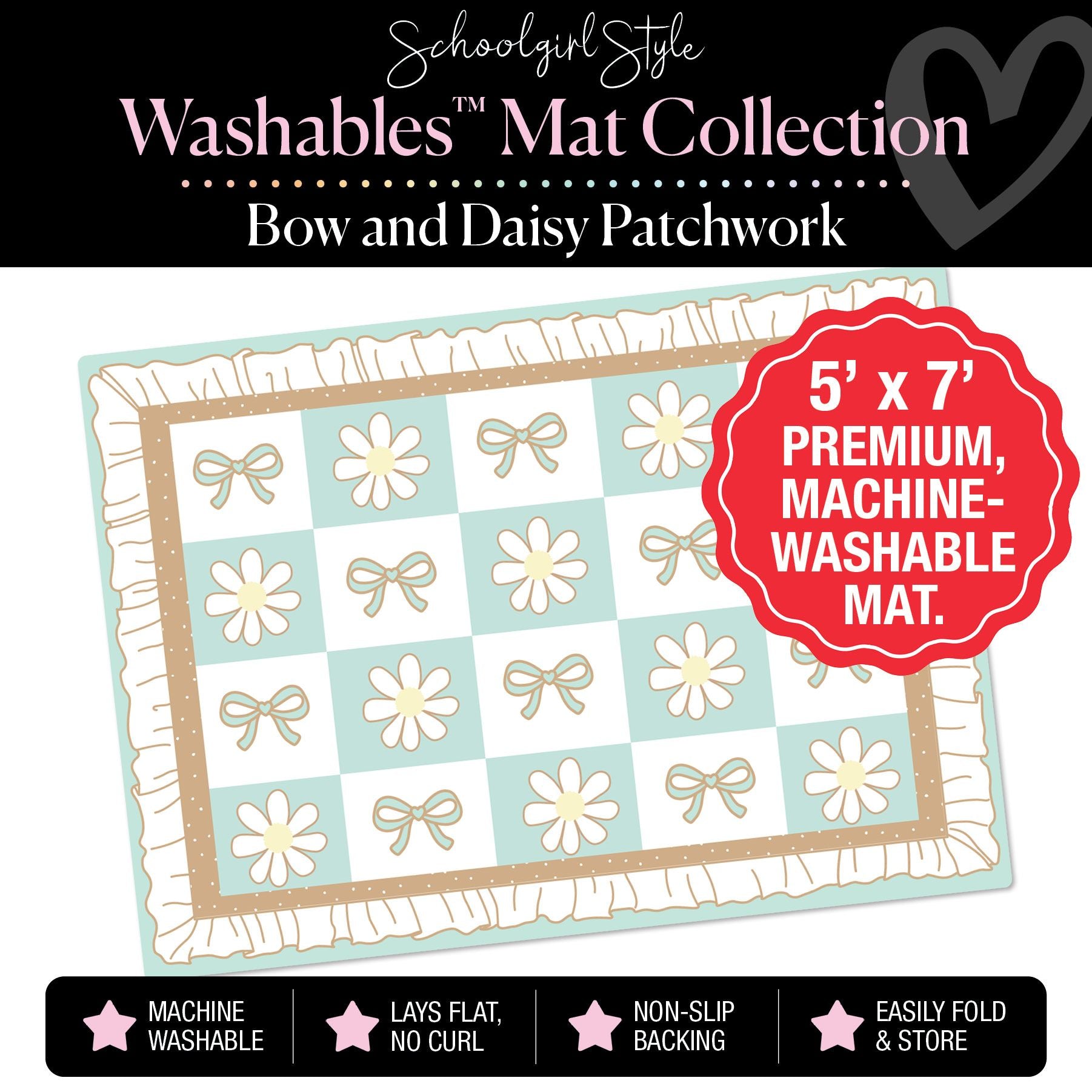 Flower and Bow Patchwork Ruffle Classroom Mat by Schoolgirl Style