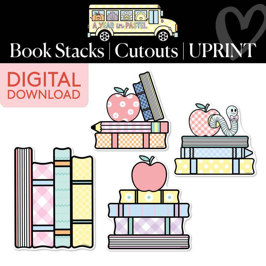Printable Book Stacks Cutouts | A Year In Pastel