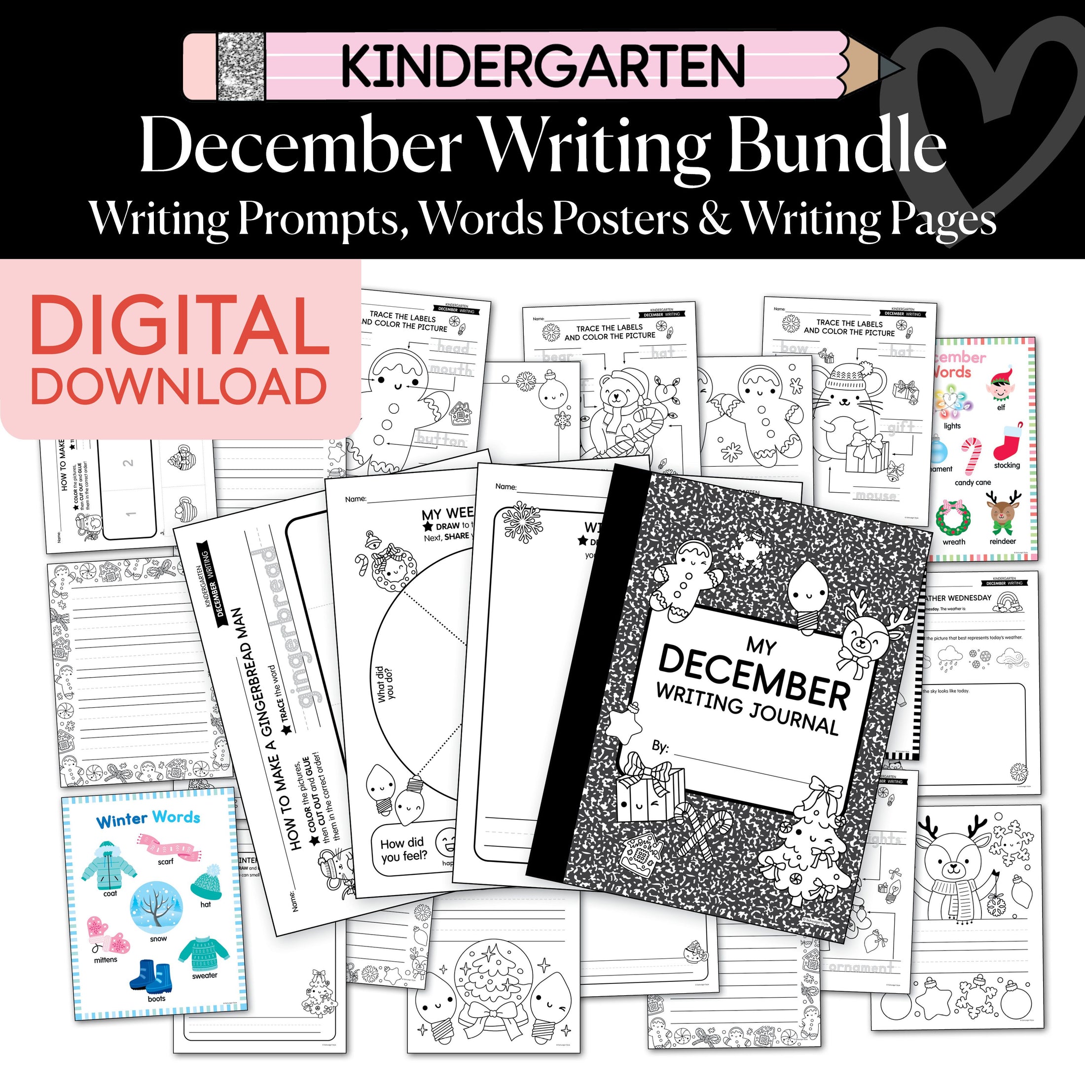Printable Kindergarten December Writing Bundle