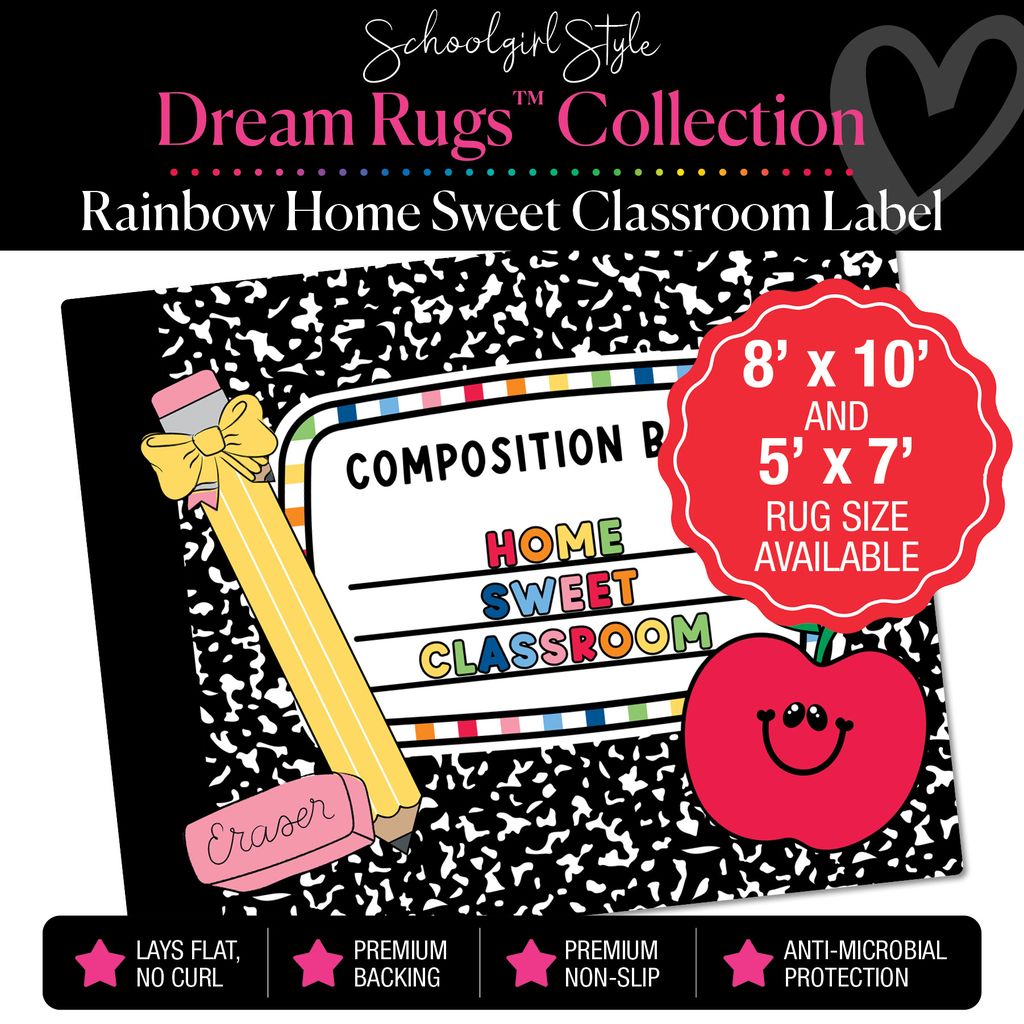 Rainbow Home Sweet Classroom Composition Notebook Label Classroom Rug by Schoolgirl Style