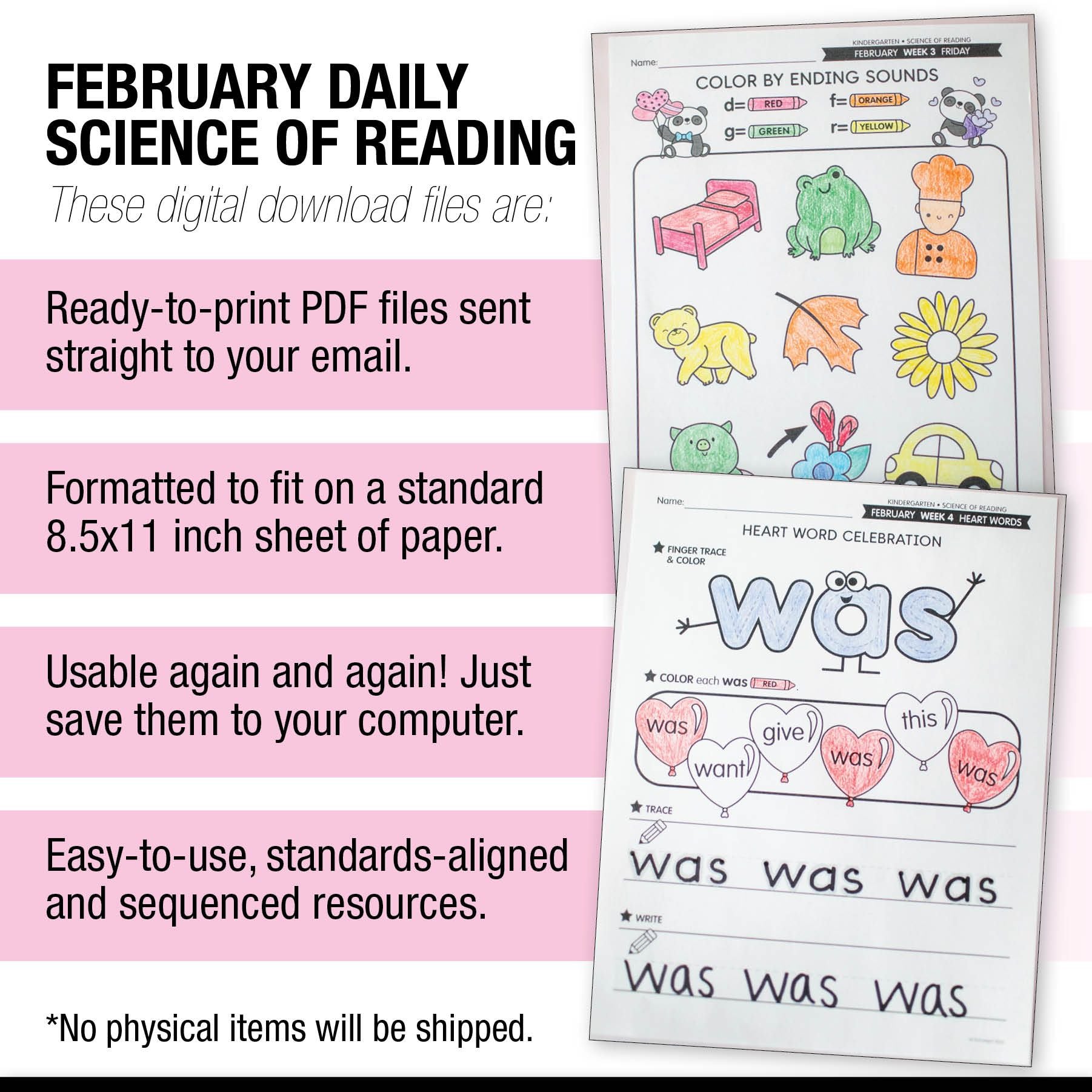 Printable Kindergarten February Daily Science of Reading