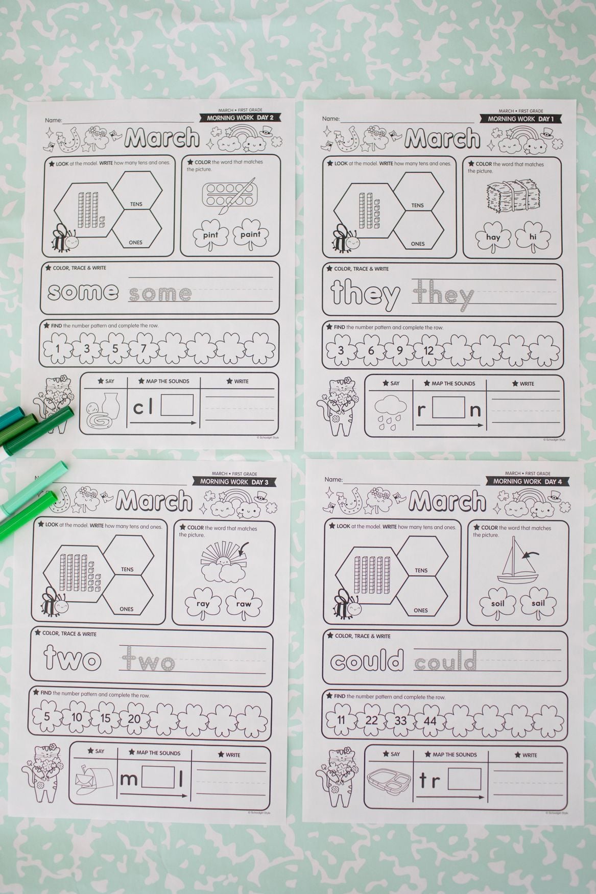 Printable First Grade March Daily Morning Work