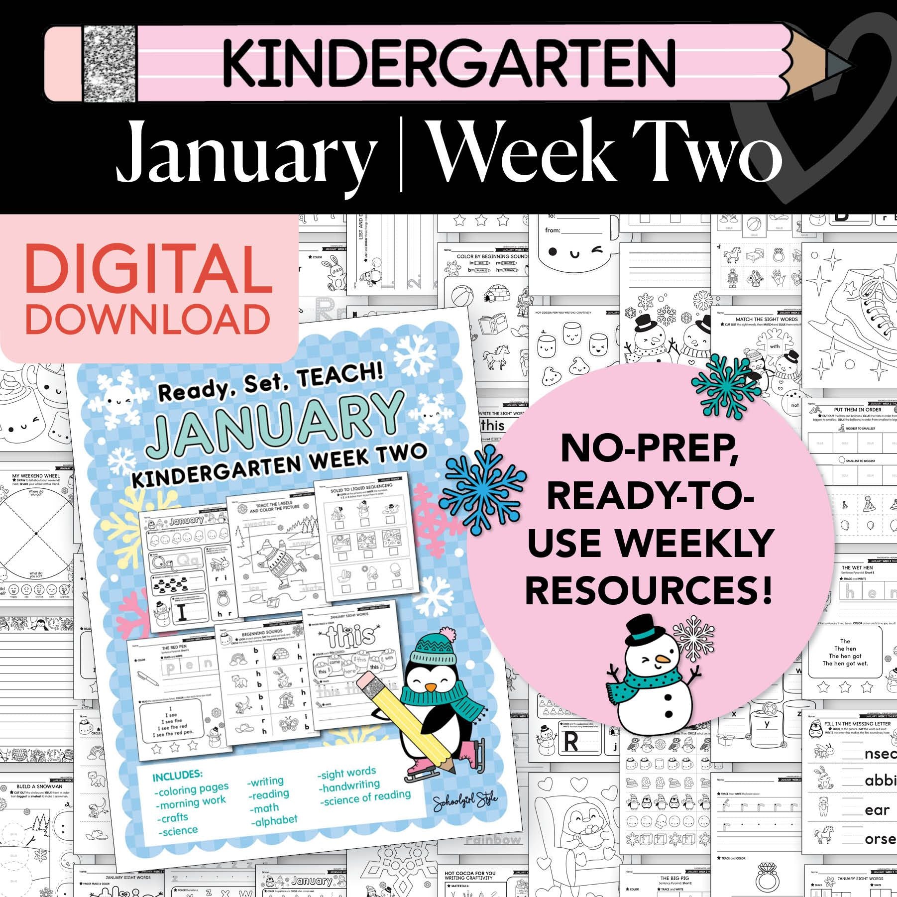Printable Kindergarten January Week 2 Resources