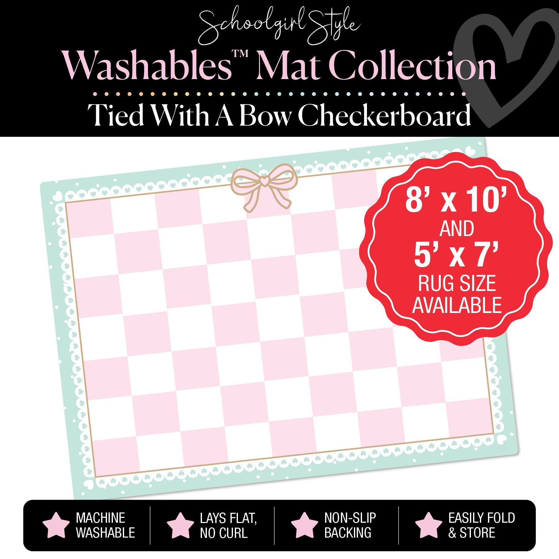 Pink Checkerboard Tied with A Bow Classroom Mat by Schoolgirl Style