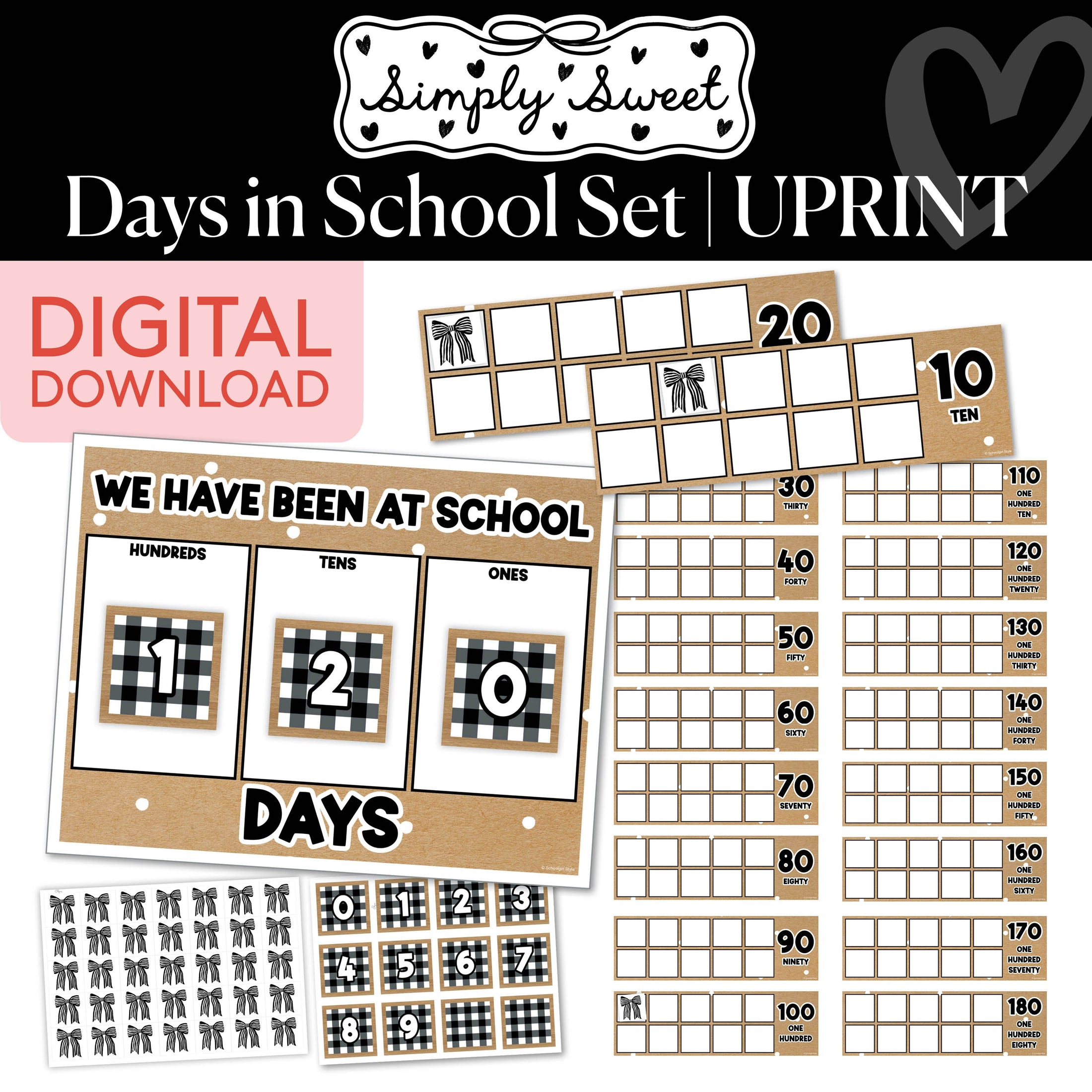 Printable Classic Black and White Days in School Set | Simply Sweet