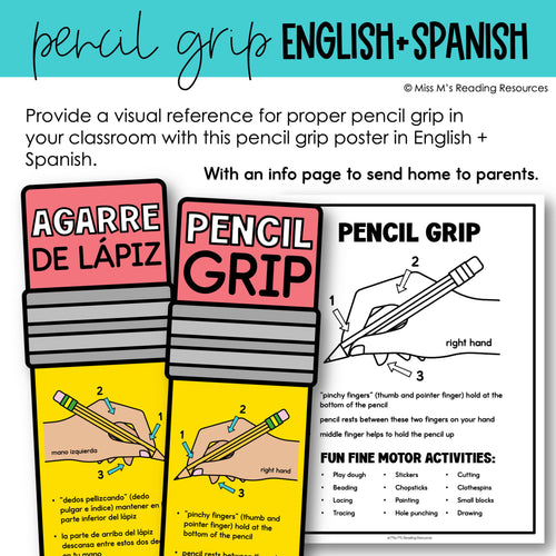 Fine Motor Pencil Grip Poster for Handwriting Practice and Pencil Control | Printable Classroom Resource | Miss M's Reading Reading Resources