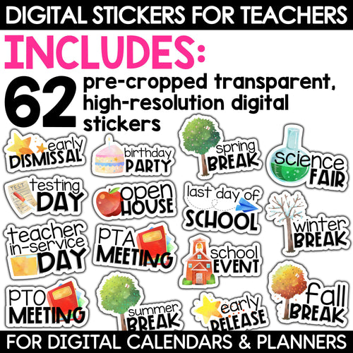 Digital Stickers for Teachers Planners Calendars Lesson Plans Digital Resources
