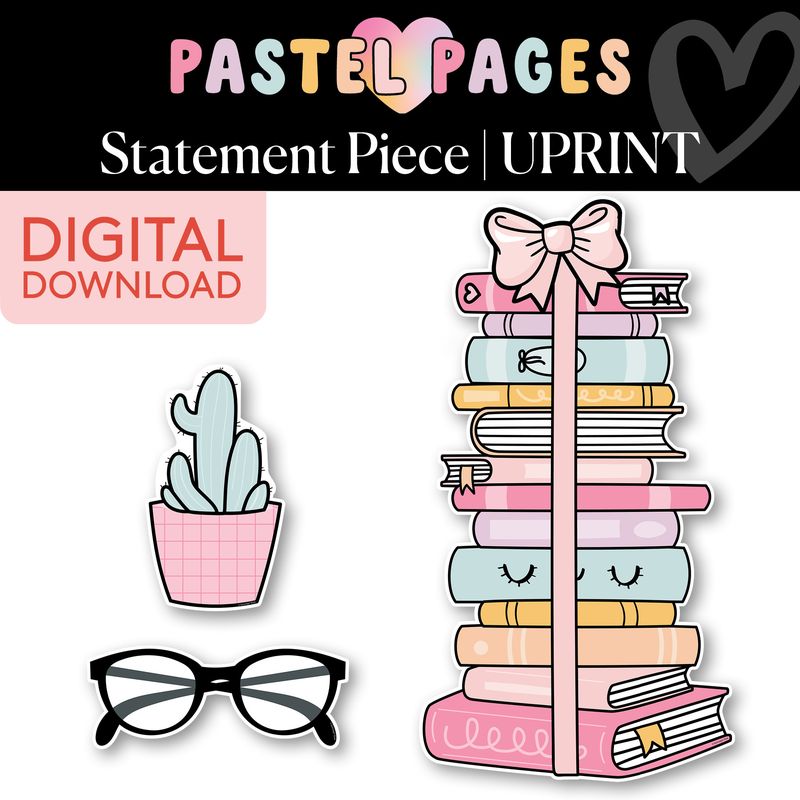 Printable Boho Pastel Book Stack Statement Piece | Pastel Pages