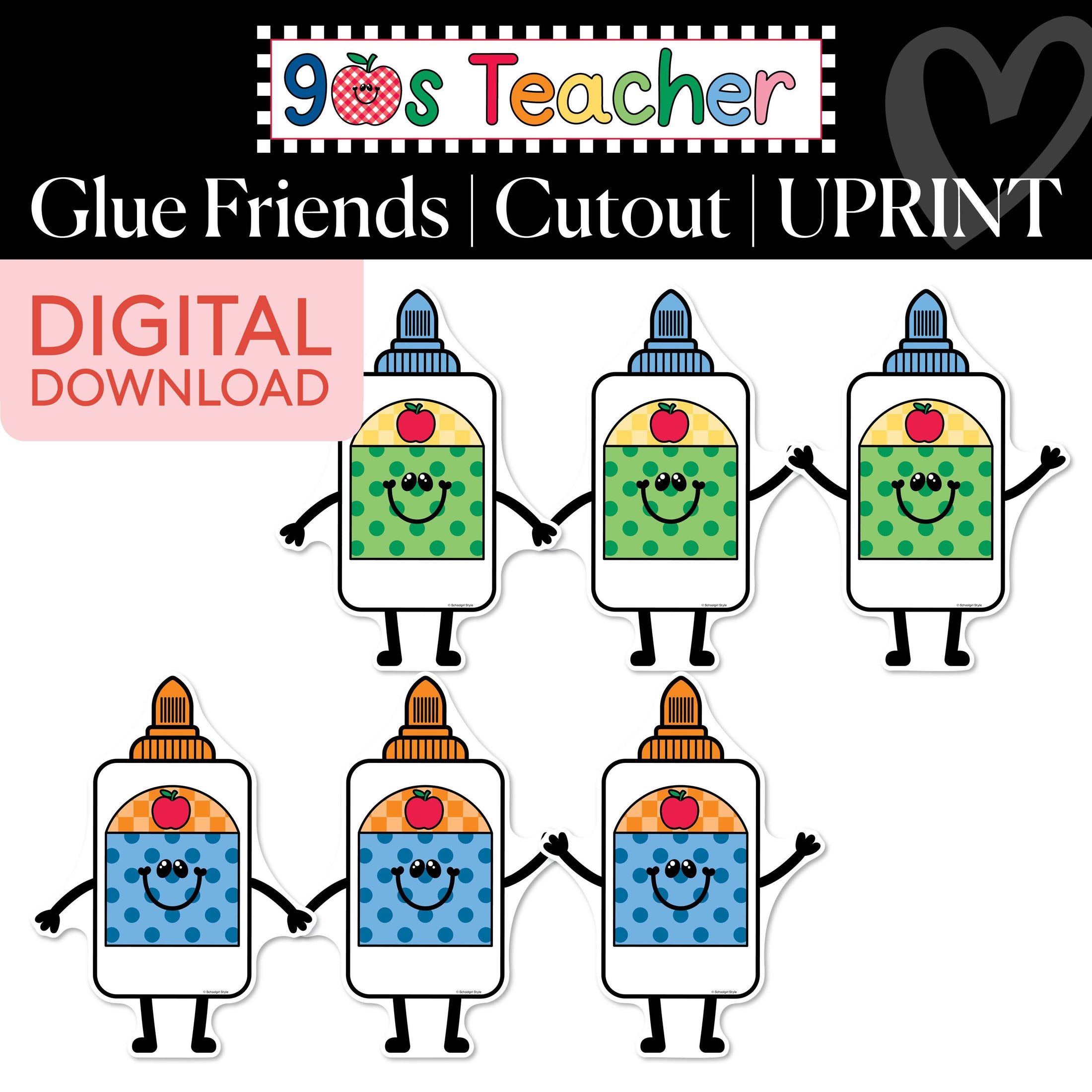 Printable Retro Glue Bottle Friends Cutouts | 90s Teacher