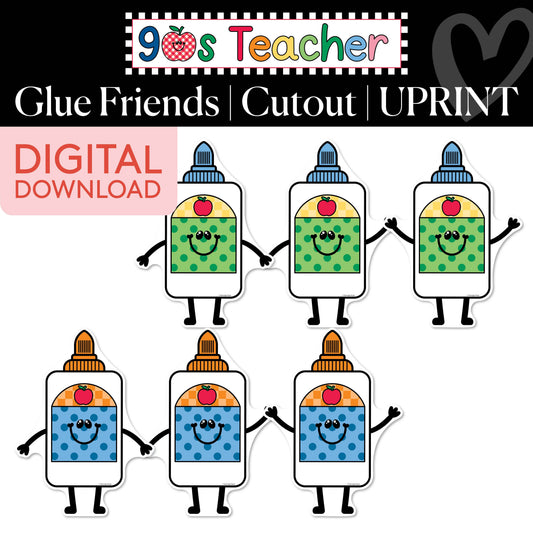 Printable Retro Glue Bottle Friends Cutouts | 90s Teacher