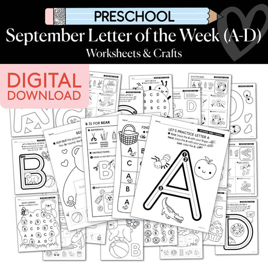 Printable Preschool September Letter of the Week (A-D)