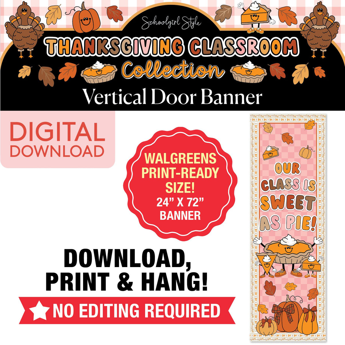 Printable Thanksgiving Vertical Walgreens Ready Kraft Style Banner | 90s Teacher