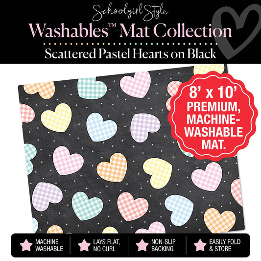 Scattered Pastel Hearts on Black Classroom Mat by Schoolgirl Style