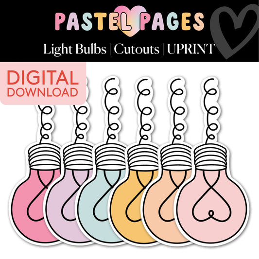 Boho Pastel Lightbulbs Printable Bulletin Board Cutouts | Pastel Pages