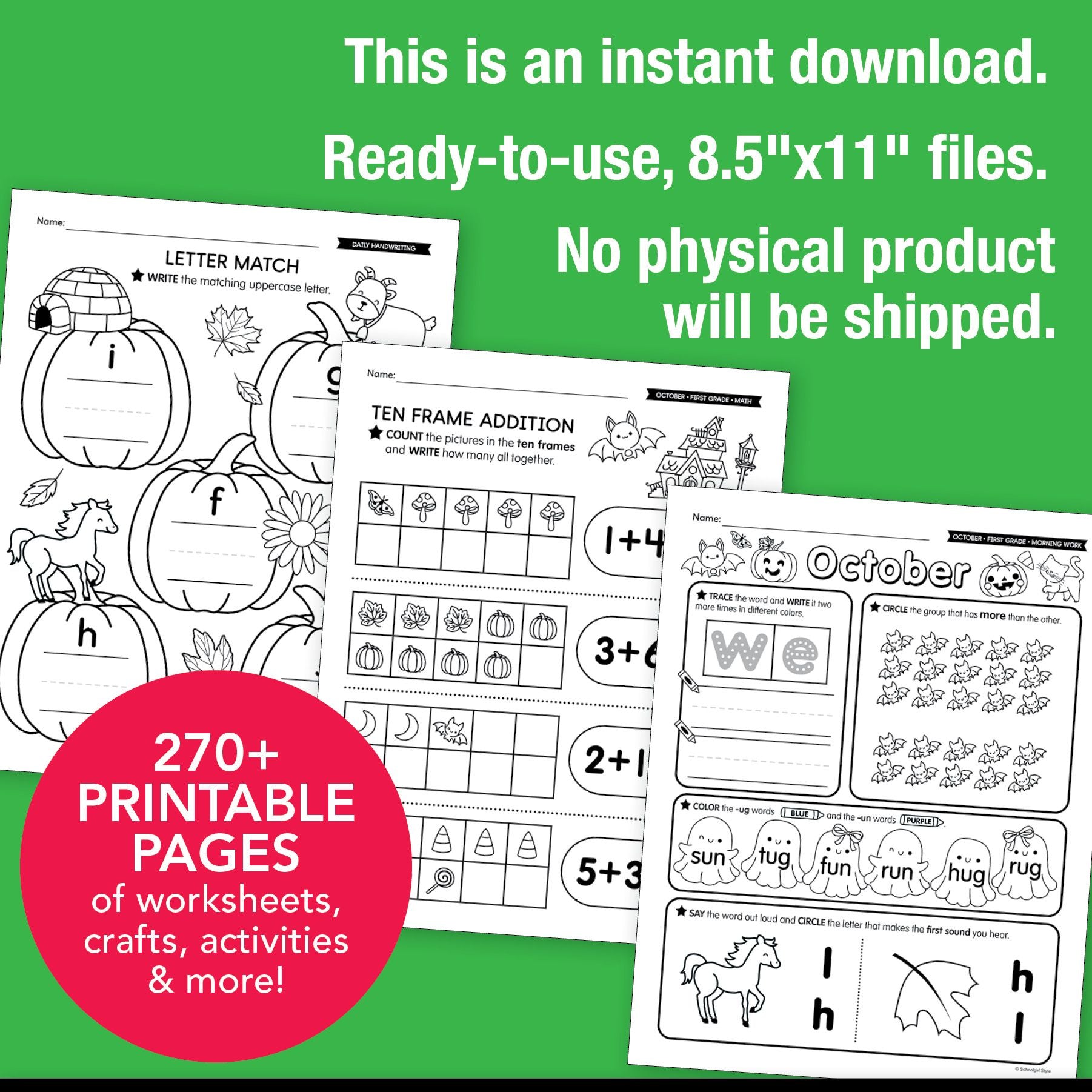 Printable First Grade October Thematic Unit Bundle