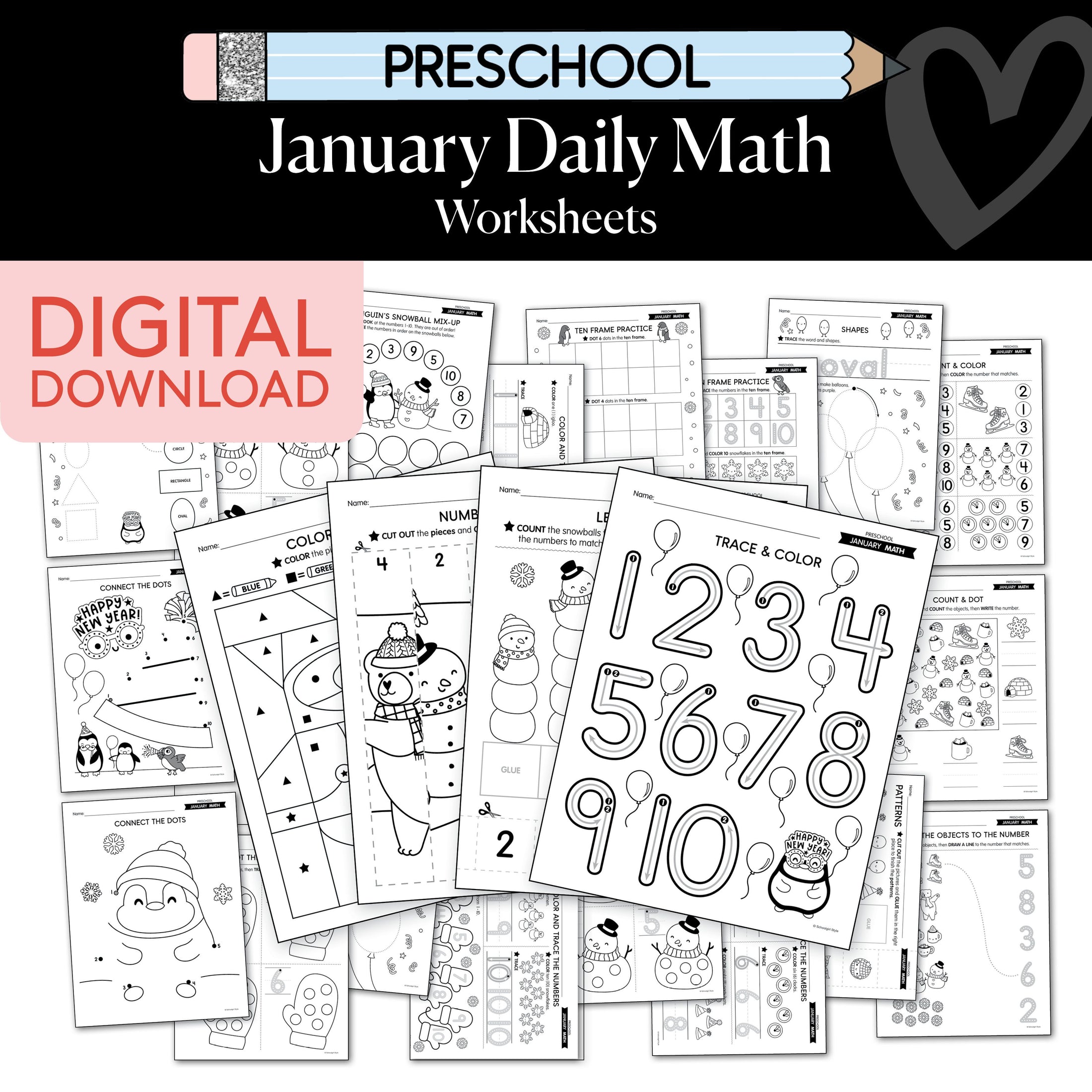 Printable Preschool January Daily Math