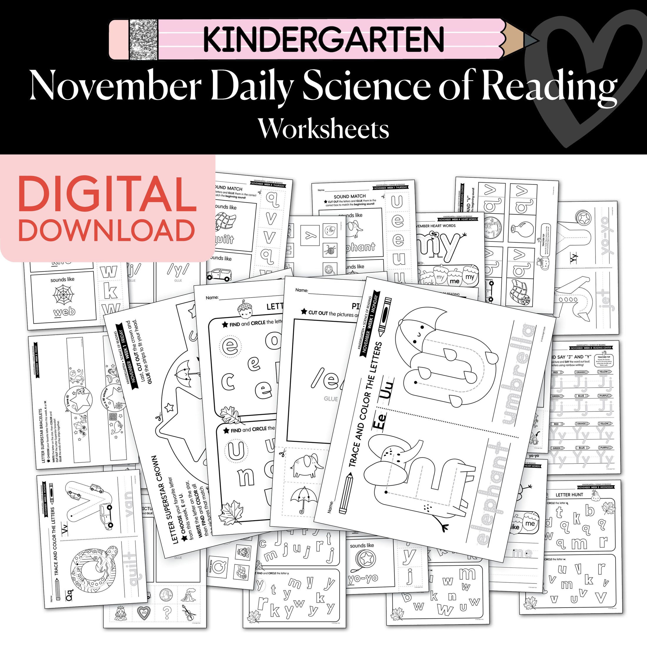 Printable Kindergarten November Daily Science of Reading