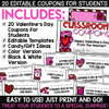 Valentines from Teacher Cards Coupon Booklet Valentine's Day Activities EDITABLE