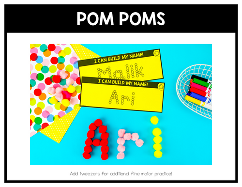 Editable Name Practice Fine Motor Name Activities Pom Poms Name Mats for Preschool & Kindergarten