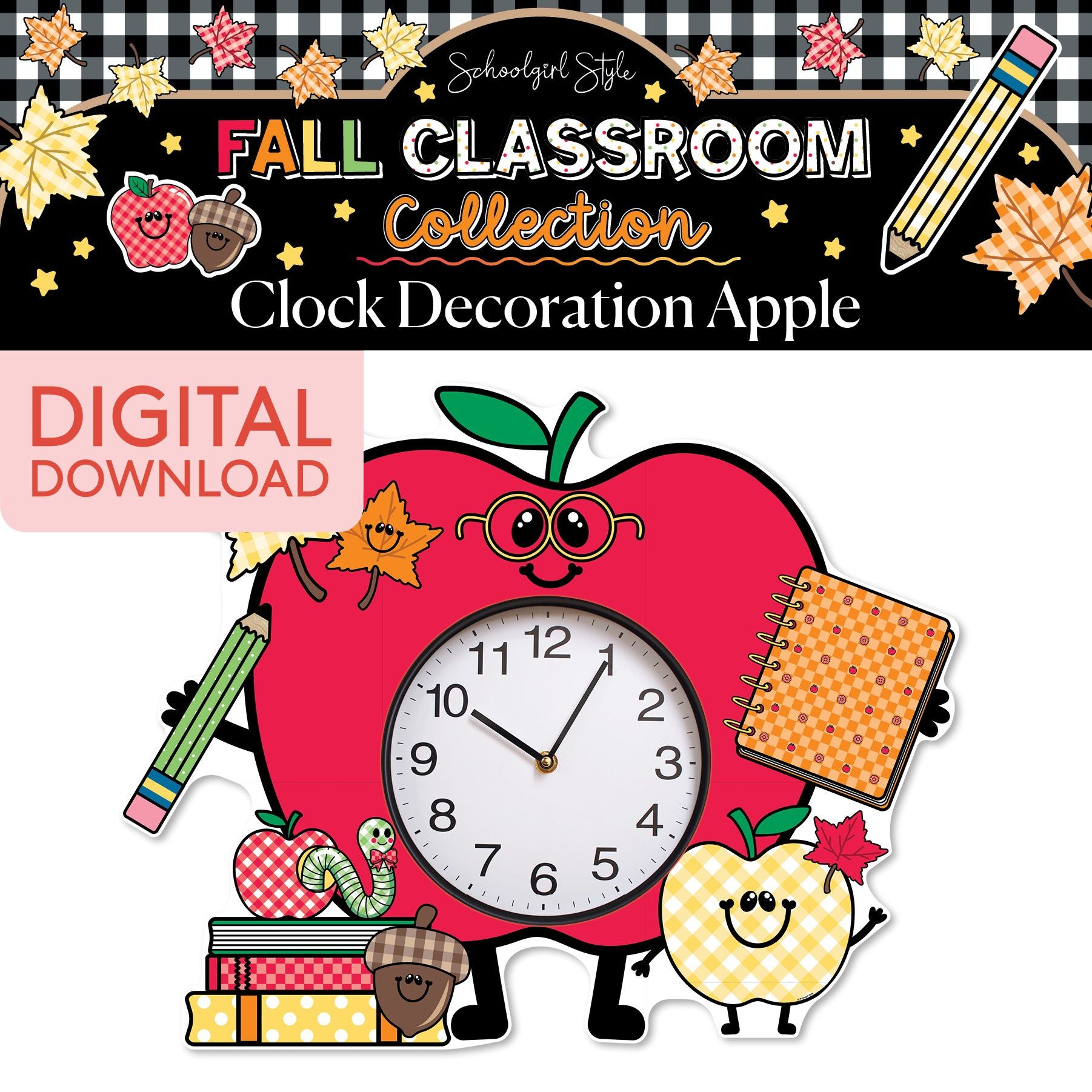 Printable Fall Apple Clock Decoration | 90s Teacher