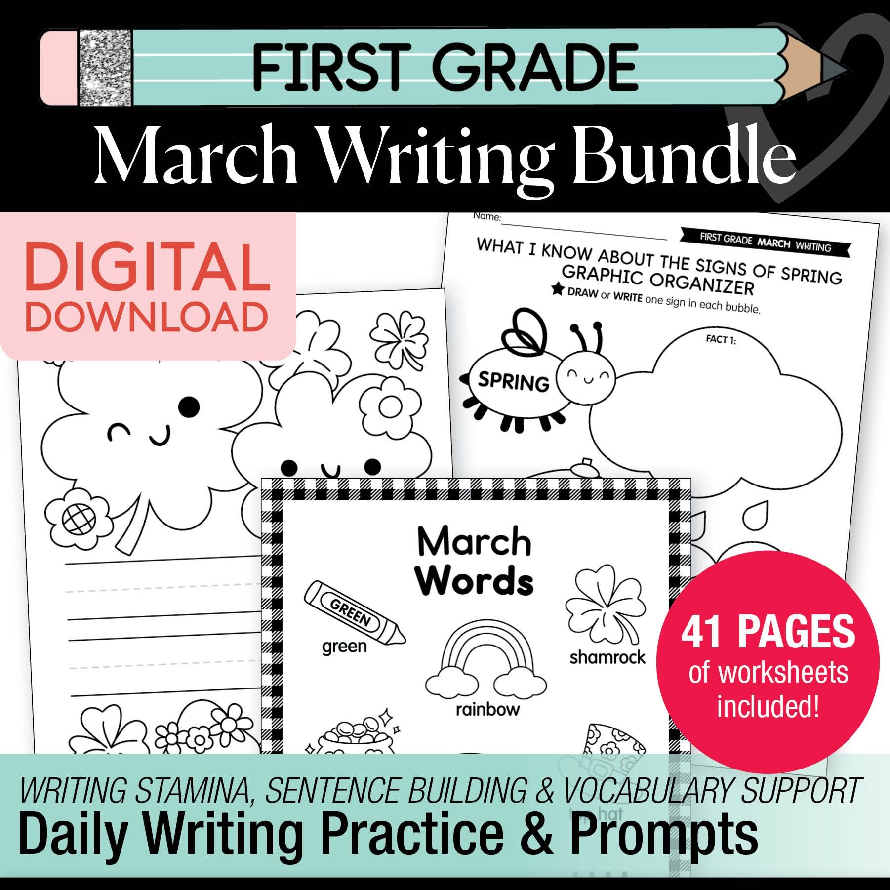 Printable First Grade March Writing Bundle